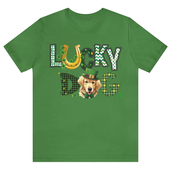 Golden Retriever St Patrick's Day graphic tee shirt