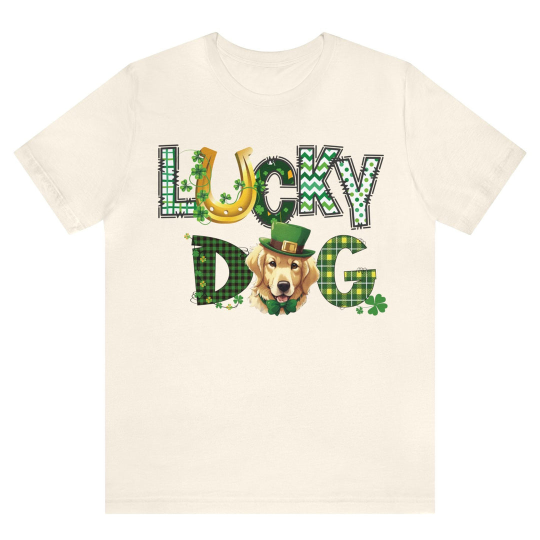 Golden Retriever St Patrick's Day graphic tee shirt