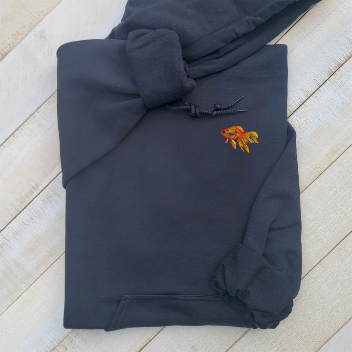 Fish Embroidered Hoodie Goldfish, Custom Embroidered Goldfish Hoodie