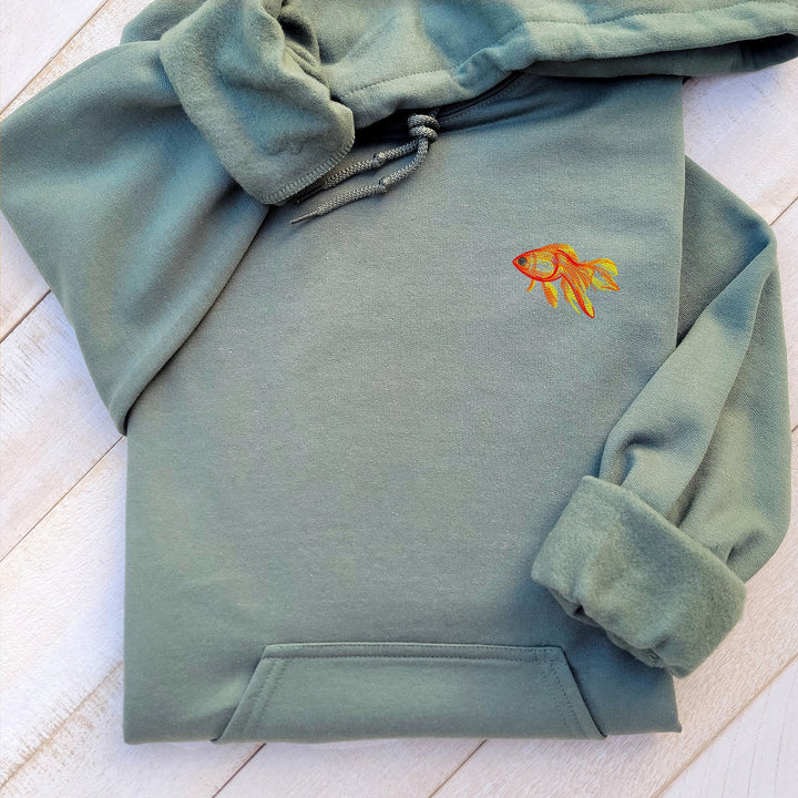 Fish Embroidered Hoodie Goldfish, Custom Embroidered Goldfish Hoodie
