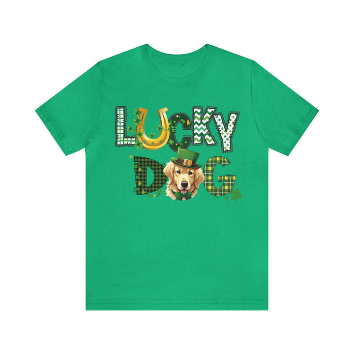 Golden Retriever St Patrick's Day graphic tee shirt