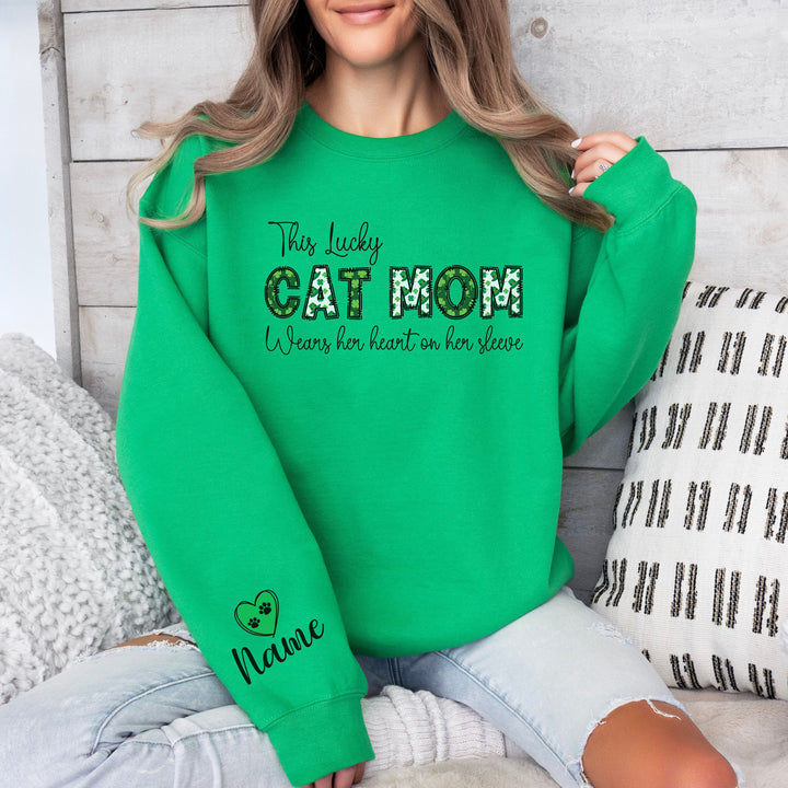 Custom St Patricks Day Cat Mom Sweatshirt