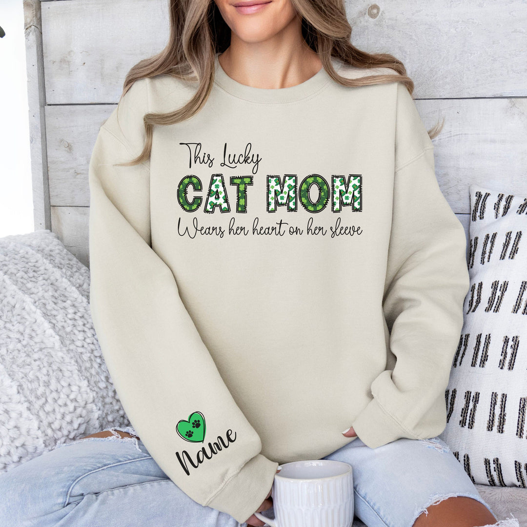 Custom St Patricks Day Cat Mom Sweatshirt