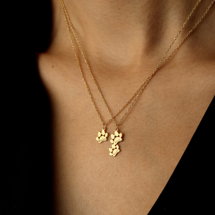 Personalized Tiny Dog Paw Print Name Necklace