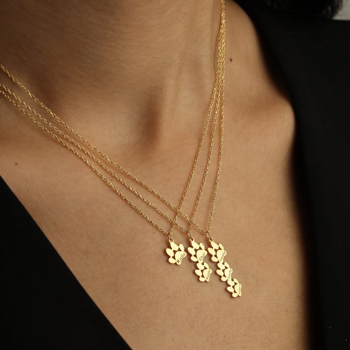 Personalized Tiny Dog Paw Print Name Necklace