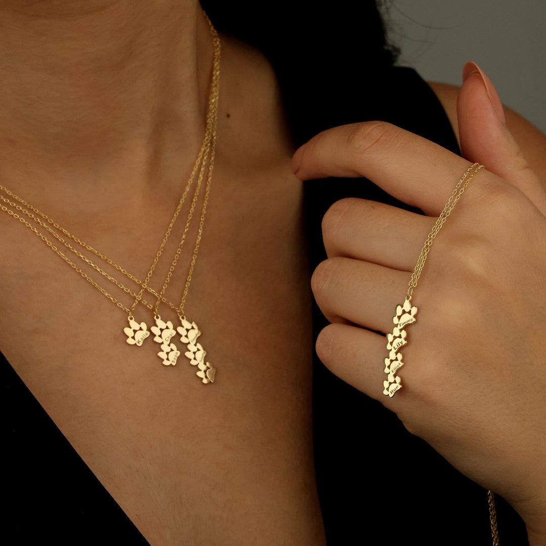 Personalized Tiny Dog Paw Print Name Necklace