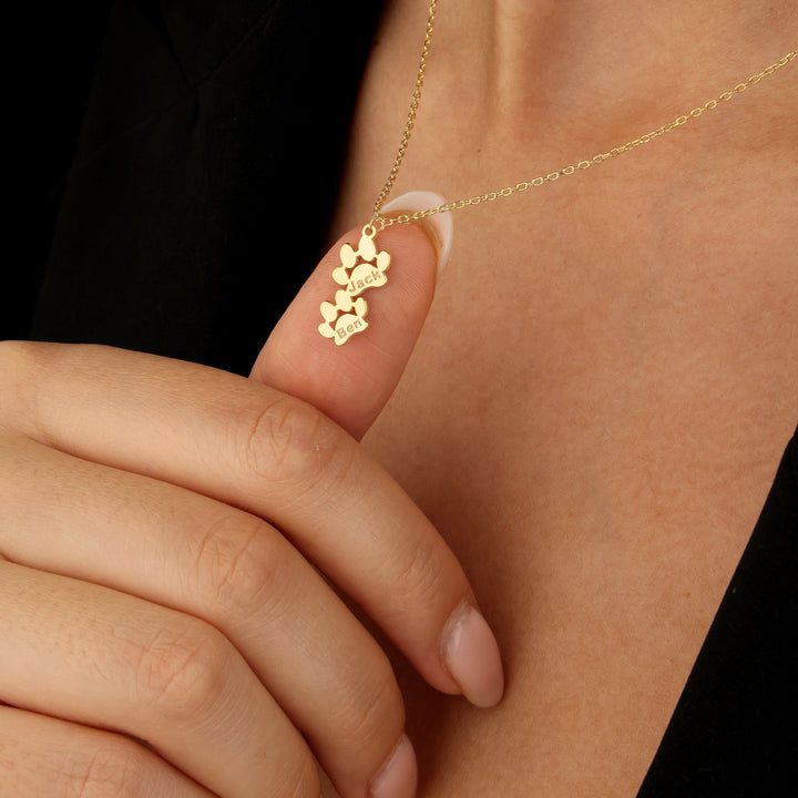 Personalized Tiny Dog Paw Print Name Necklace