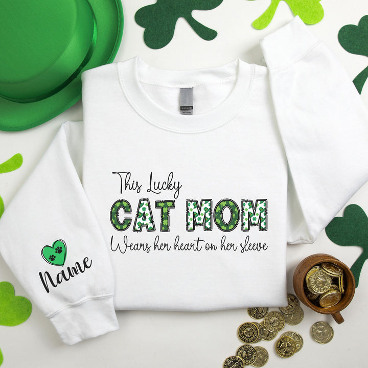 Custom St Patricks Day Cat Mom Sweatshirt