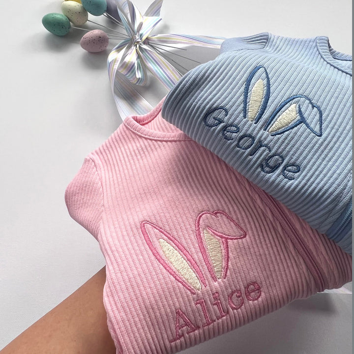 Easter Pjs Personalised Baby Zip Romper | Embroidered Baby Overalls . Summer