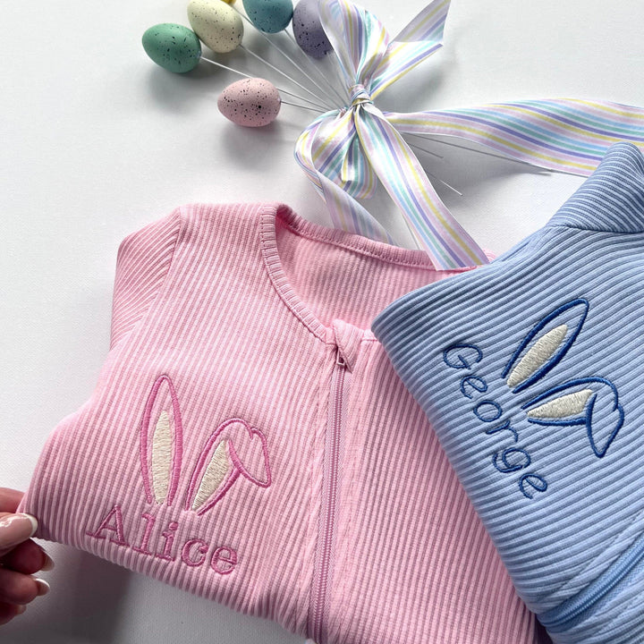 Easter Pjs Personalised Baby Zip Romper | Embroidered Baby Overalls . Summer