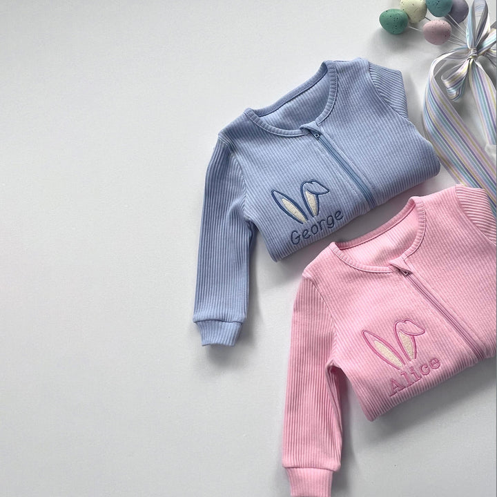 Easter Pjs Personalised Baby Zip Romper | Embroidered Baby Overalls . Summer