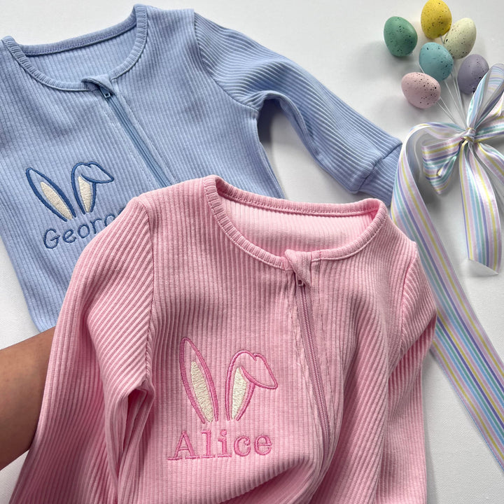 Easter Pjs Personalised Baby Zip Romper | Embroidered Baby Overalls . Summer