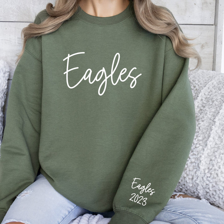 Custom Team Name Sweatshirt with Sleeve Print School Mascot Sweatshirt