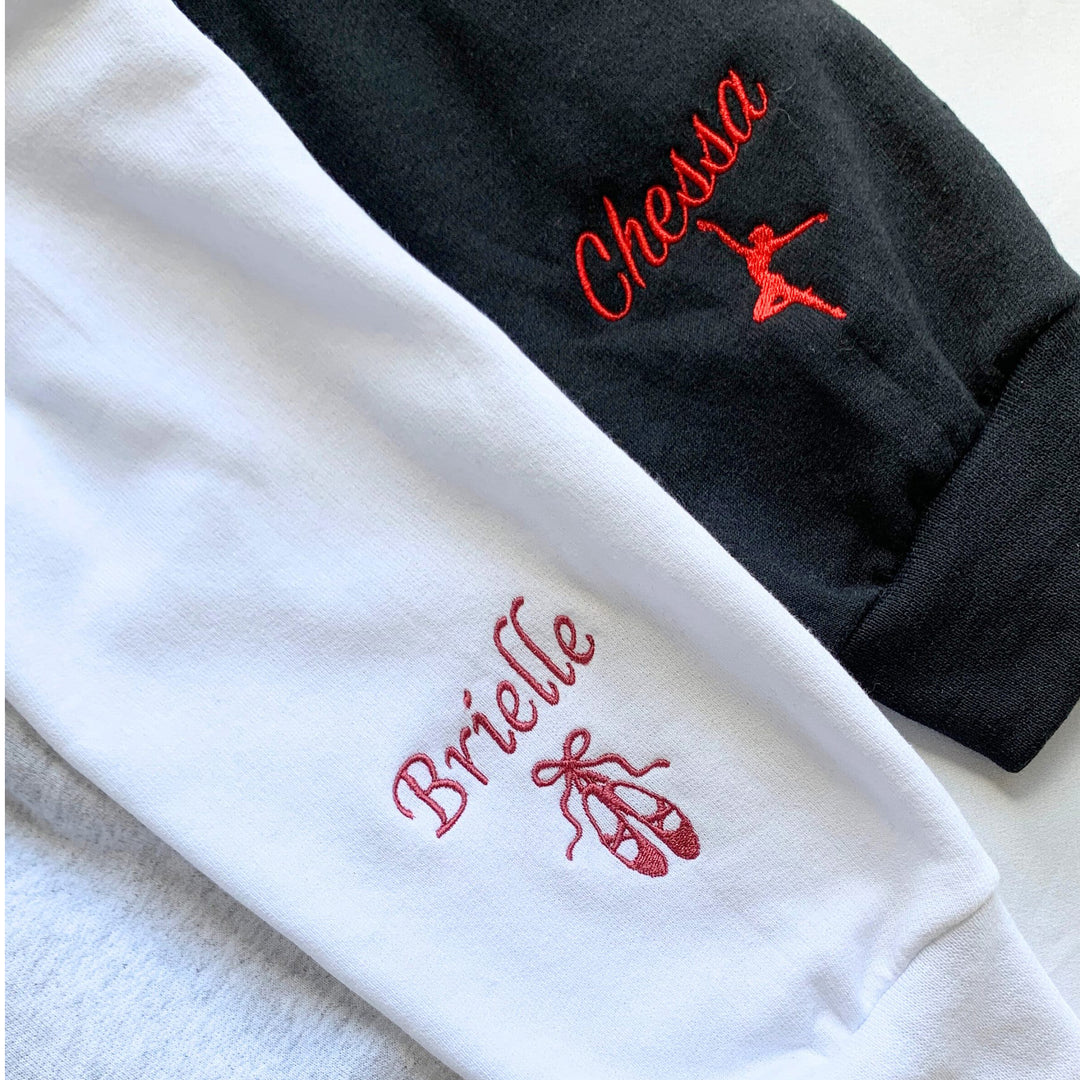 Embroidered Dance Mom Sweatshirt with Name on Sleeve Custom Ballet Mom Shirt Gift