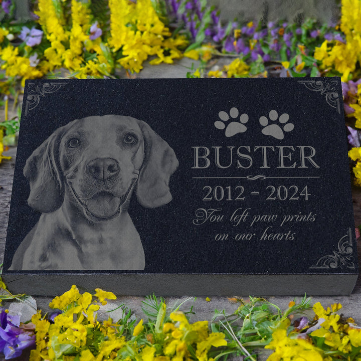 Personalized Custom Granite Dog Cat Memorial Headstone - Waterproof Pet Cemetery Marker with Photo Plaque for Outdoor Garden Stepping Stone