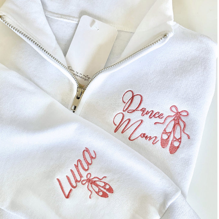 Embroidered Dance Mom Sweatshirt with Name on Sleeve Custom Ballet Mom Shirt Gift