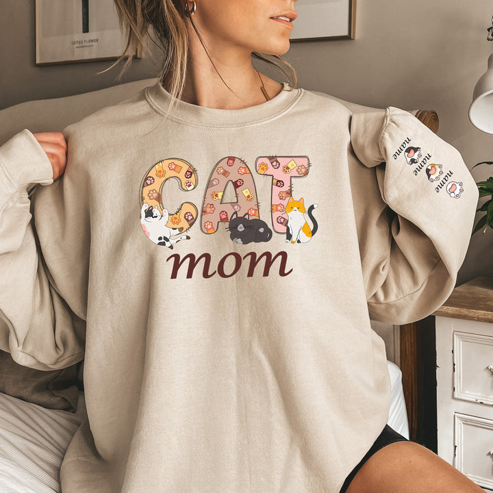 Custom Cat Mom Shirt, Cat Mom Gift Sweatshirt With Names