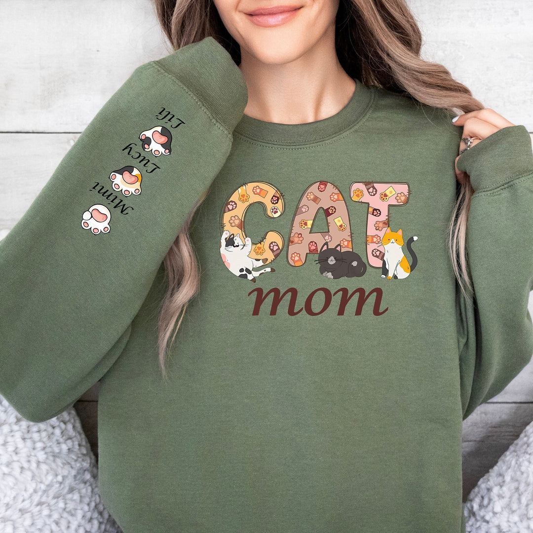 Custom Cat Mom Shirt, Cat Mom Gift Sweatshirt With Names
