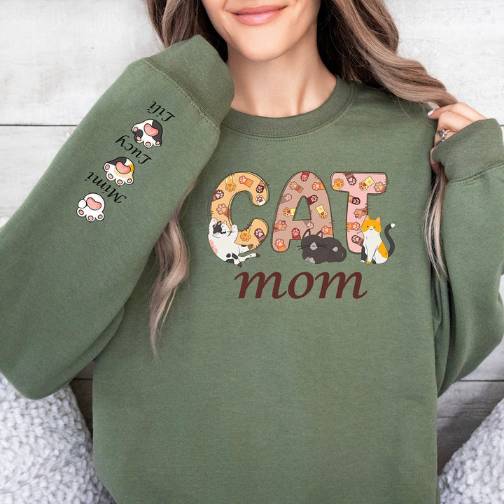 Custom Cat Mom Shirt, Cat Mom Gift Sweatshirt With Names