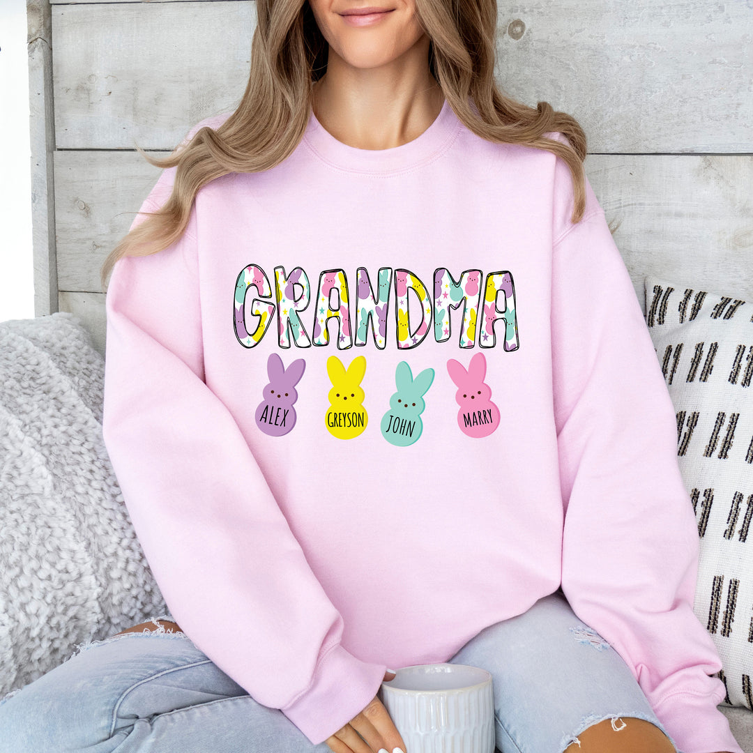 Custom Grandma Easter Sweatshirt with Kids Names, Easter Nana Sweatshirt