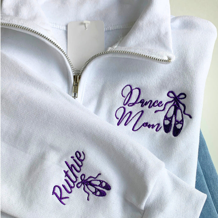 Embroidered Dance Mom Sweatshirt with Name on Sleeve Custom Ballet Mom Shirt Gift