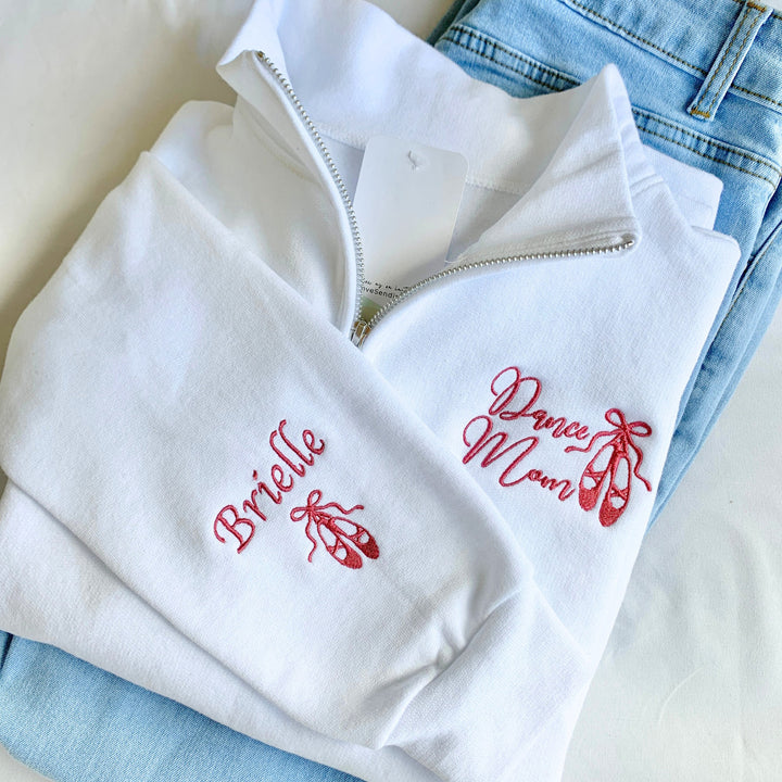 Embroidered Dance Mom Sweatshirt with Name on Sleeve Custom Ballet Mom Shirt Gift