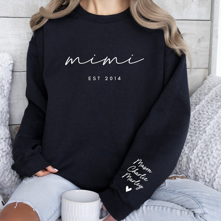 Personalized Grandma Sweatshirt Est Year with Grandkids Names on Sleeve