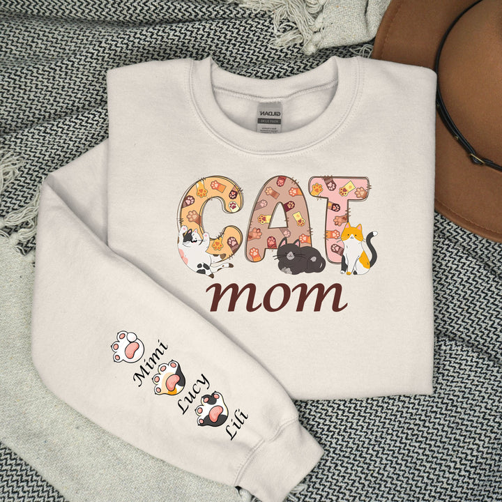 Custom Cat Mom Shirt, Cat Mom Gift Sweatshirt With Names