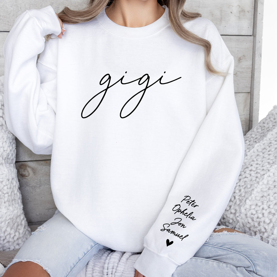 Personalized Grandma Sweatshirt Est Year with Grandkids Names on Sleeve