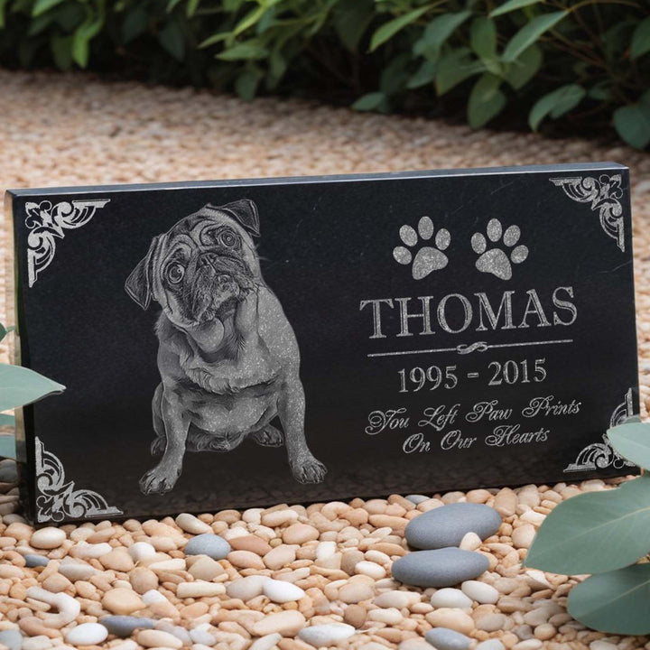 Personalized Custom Granite Dog Cat Memorial Headstone - Waterproof Pet Cemetery Marker with Photo Plaque for Outdoor Garden Stepping Stone