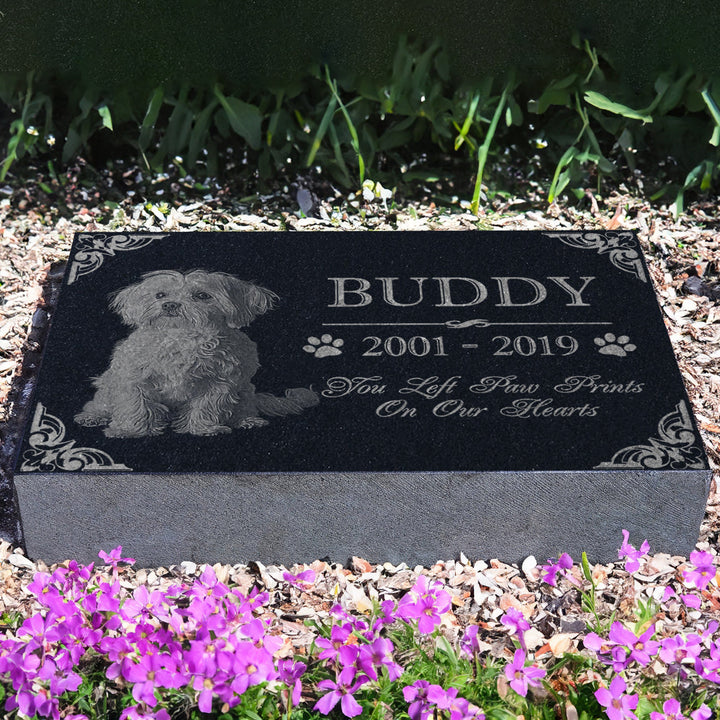 Personalized Custom Granite Dog Cat Memorial Headstone - Waterproof Pet Cemetery Marker with Photo Plaque for Outdoor Garden Stepping Stone