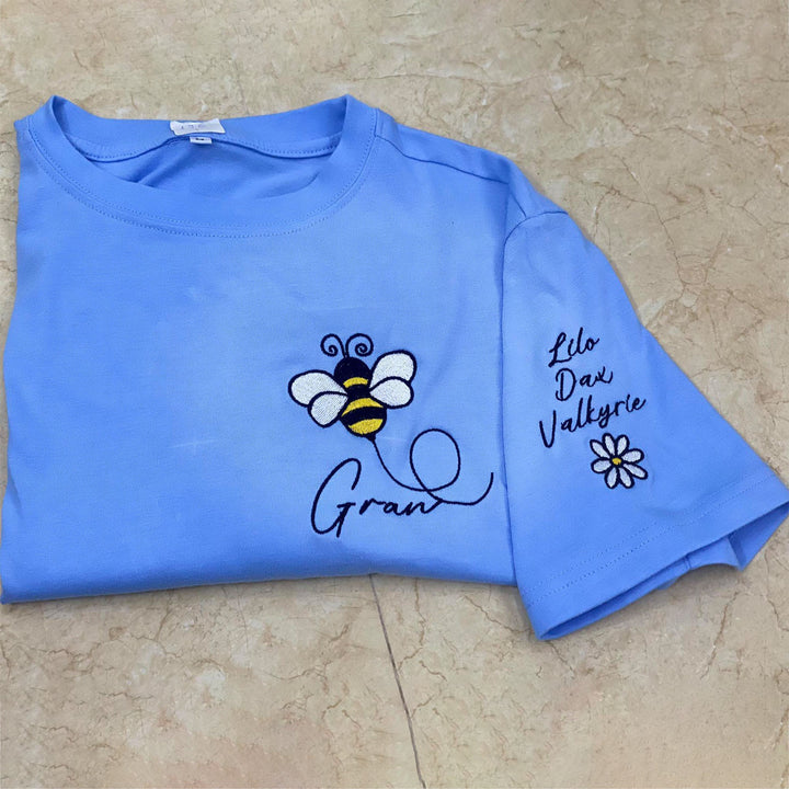 Custom Name Bee Embroidered Sweater With Kids Names Sleeve
