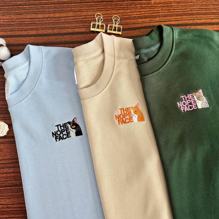 Nope Face Cat Embroidered Sweatshirt