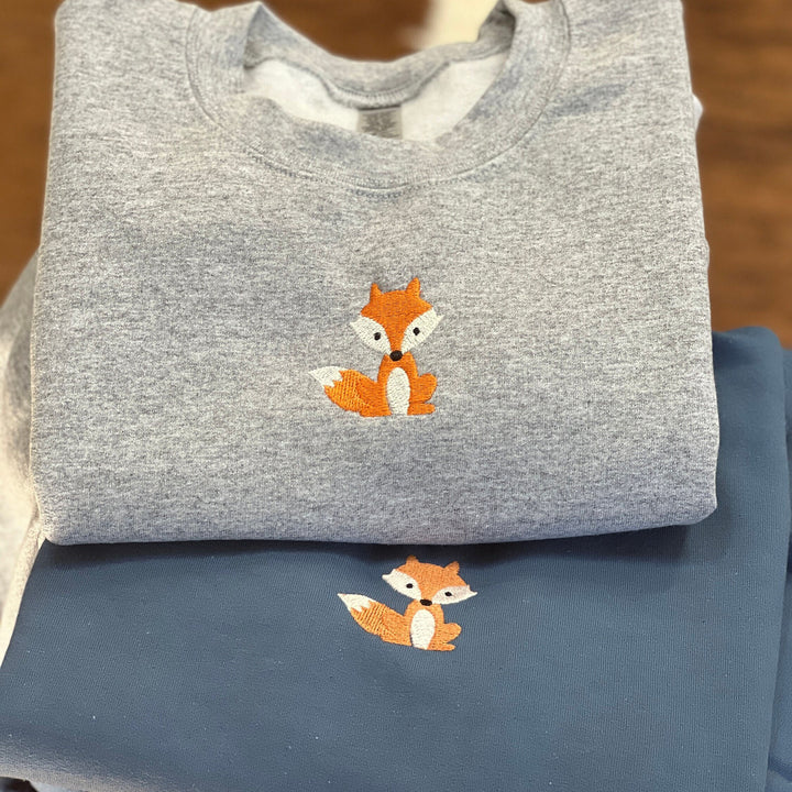 Embroidered Mini Fox Crewneck Unisex Sweatshirt, Heavy Blend Sweatshirt with Cute Fox