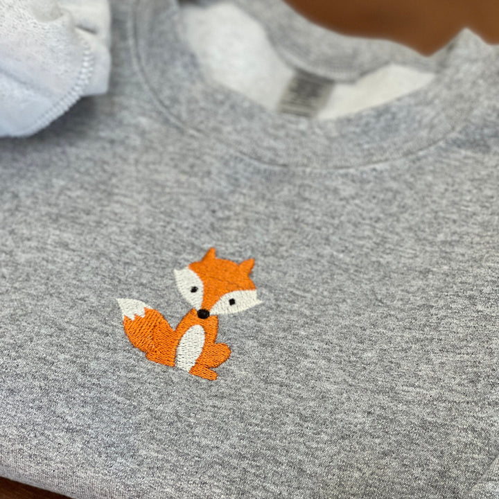 Embroidered Mini Fox Crewneck Unisex Sweatshirt, Heavy Blend Sweatshirt with Cute Fox
