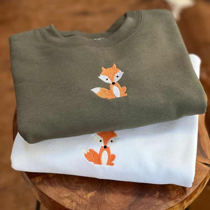 Embroidered Mini Fox Crewneck Unisex Sweatshirt, Heavy Blend Sweatshirt with Cute Fox