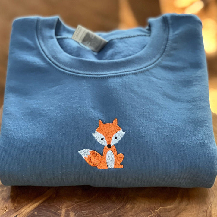 Embroidered Mini Fox Crewneck Unisex Sweatshirt, Heavy Blend Sweatshirt with Cute Fox