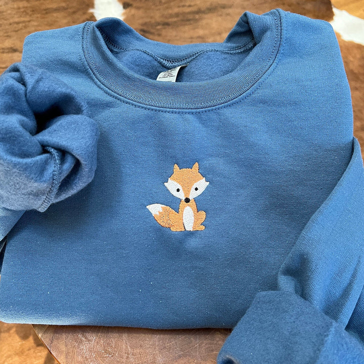 Embroidered Mini Fox Crewneck Unisex Sweatshirt, Heavy Blend Sweatshirt with Cute Fox