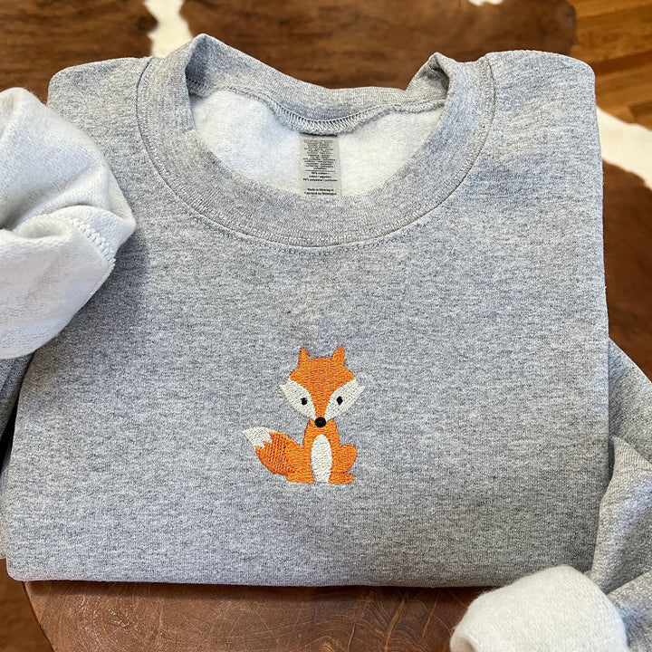 Embroidered Mini Fox Crewneck Unisex Sweatshirt, Heavy Blend Sweatshirt with Cute Fox