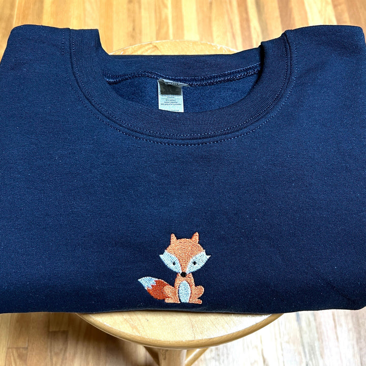 Embroidered Mini Fox Crewneck Unisex Sweatshirt, Heavy Blend Sweatshirt with Cute Fox