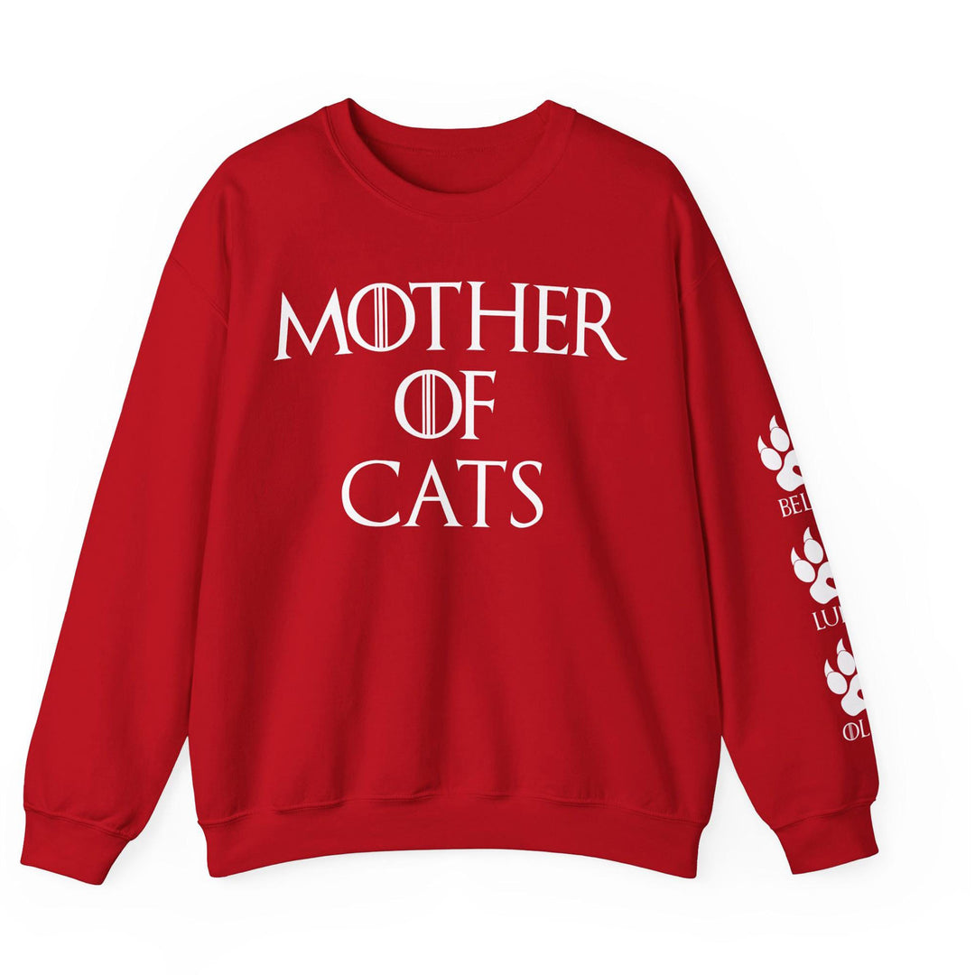 Sweat-shirt unisexe personnalisé « Mère de chats », avec noms de chats sur la manche