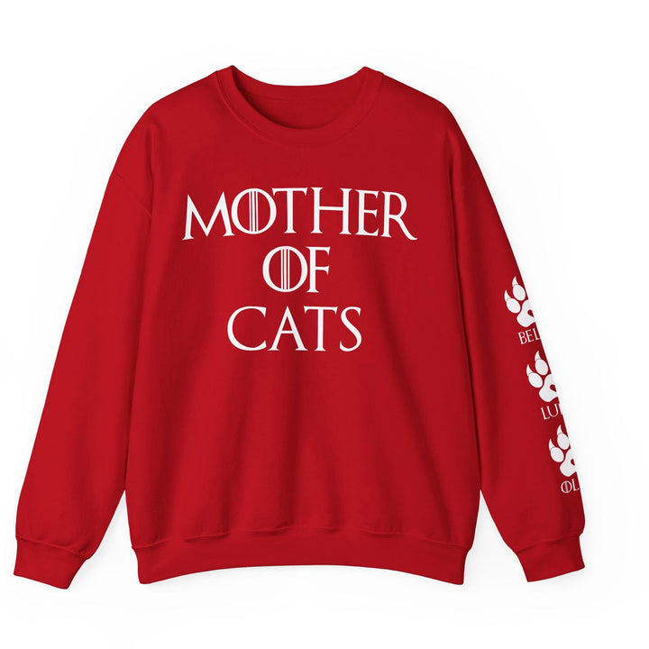 Sweat-shirt unisexe personnalisé « Mère de chats », avec noms de chats sur la manche
