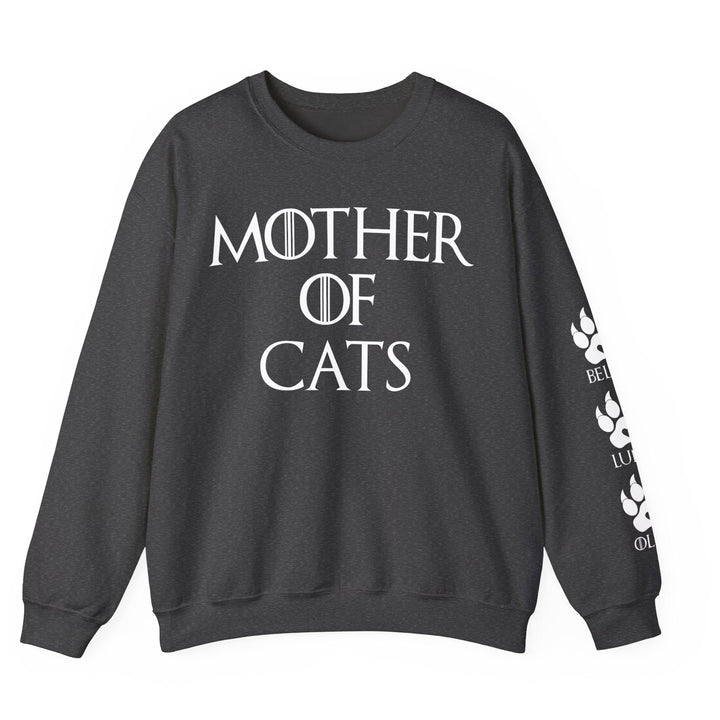 Sweat-shirt unisexe personnalisé « Mère de chats », avec noms de chats sur la manche