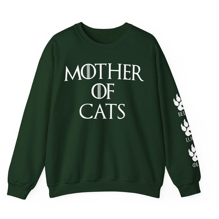 Sweat-shirt unisexe personnalisé « Mère de chats », avec noms de chats sur la manche