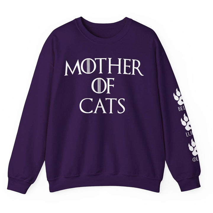 Sweat-shirt unisexe personnalisé « Mère de chats », avec noms de chats sur la manche
