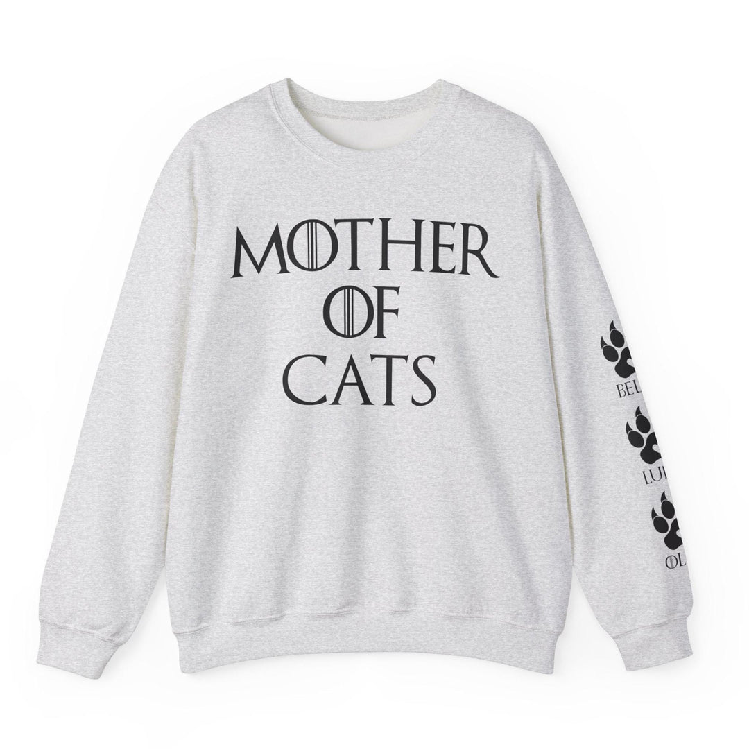 Sweat-shirt unisexe personnalisé « Mère de chats », avec noms de chats sur la manche