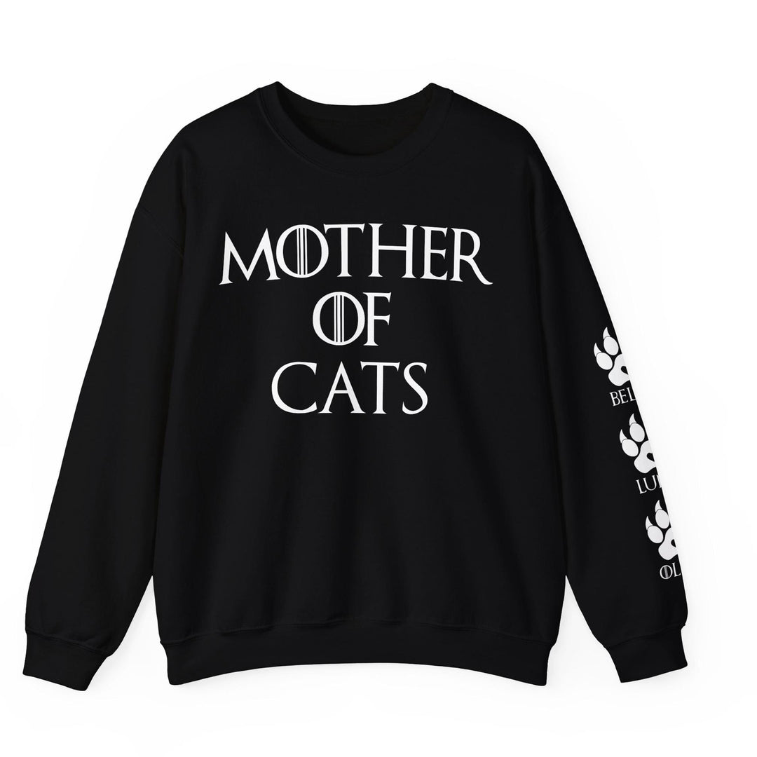 Sweat-shirt unisexe personnalisé « Mère de chats », avec noms de chats sur la manche
