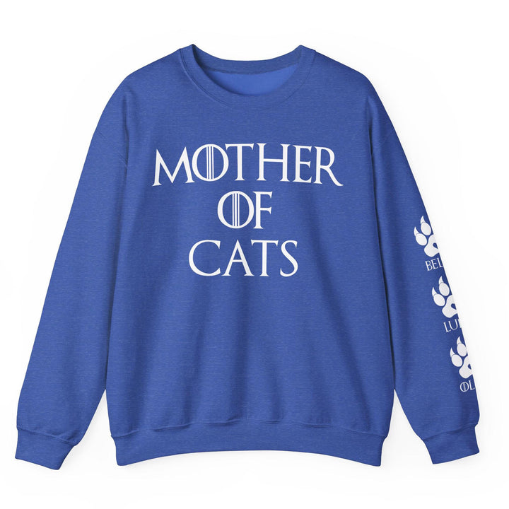 Sweat-shirt unisexe personnalisé « Mère de chats », avec noms de chats sur la manche