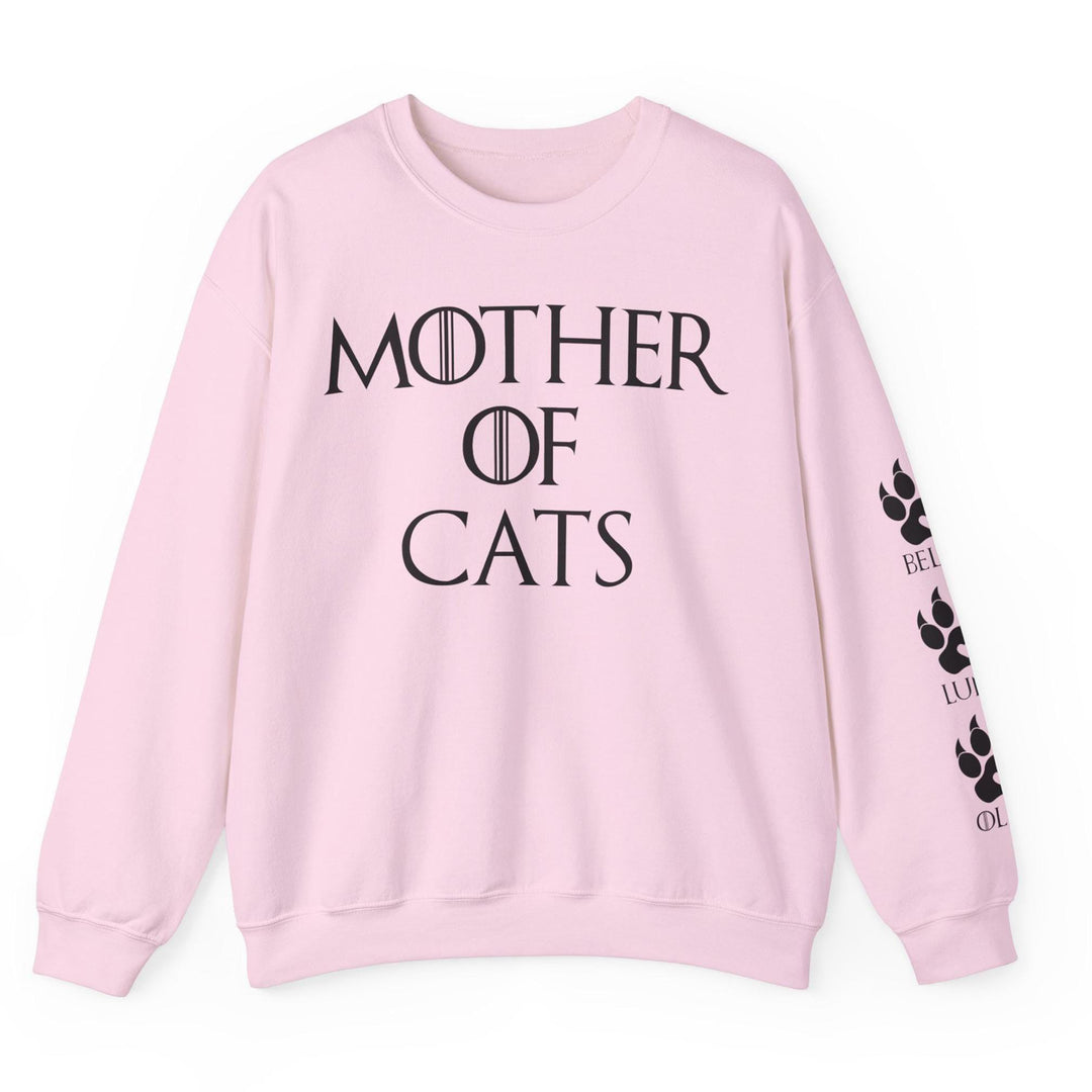 Sweat-shirt unisexe personnalisé « Mère de chats », avec noms de chats sur la manche