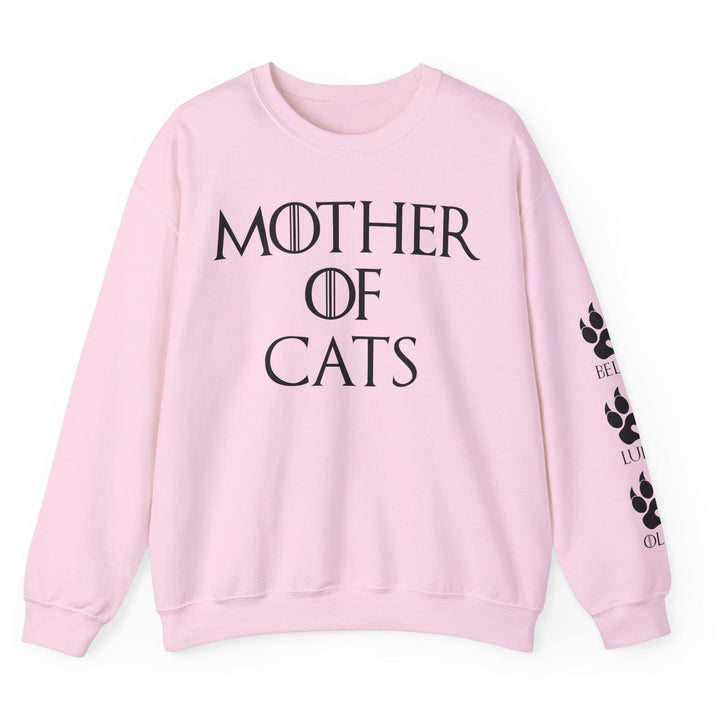 Sweat-shirt unisexe personnalisé « Mère de chats », avec noms de chats sur la manche